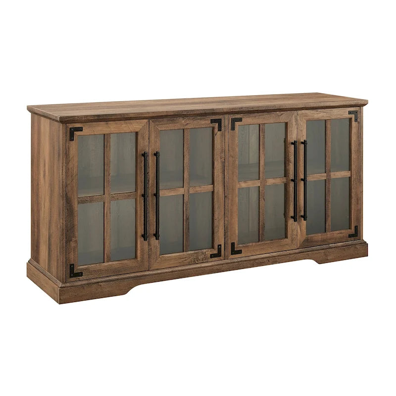 Meuble TV de style rustique avec portes vitrées, pour téléviseurs jusqu'à 65 po