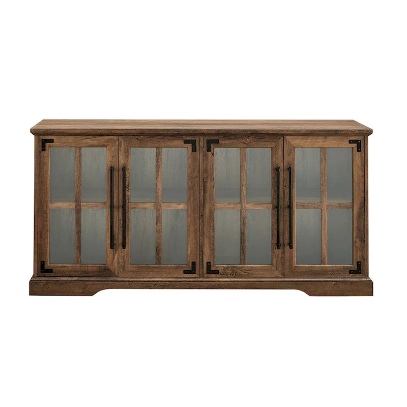 Meuble TV de style rustique avec portes vitrées, pour téléviseurs jusqu'à 65 po