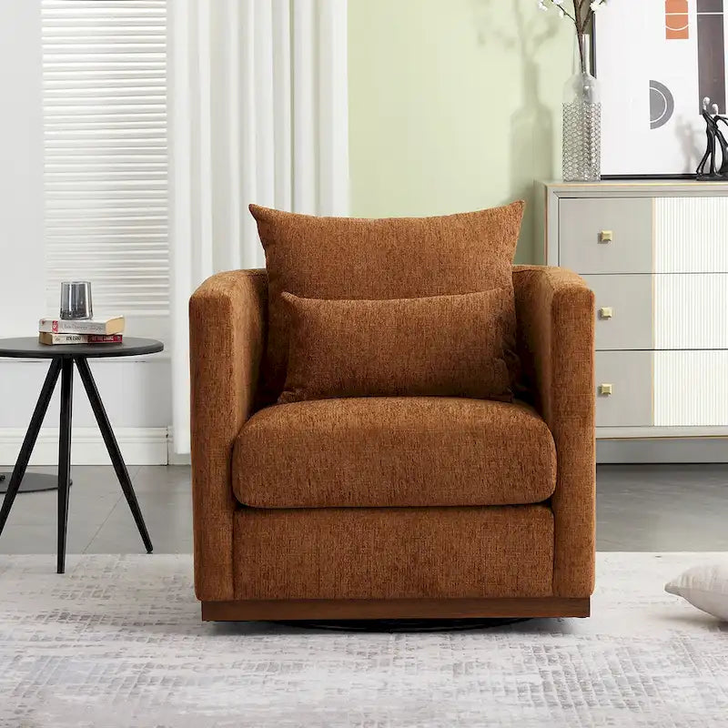 Fauteuil pivotant en chenille marron moderne 80 cm