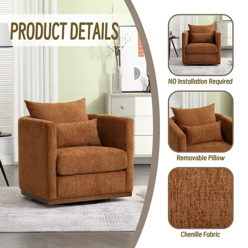 Fauteuil pivotant en chenille marron moderne 80 cm