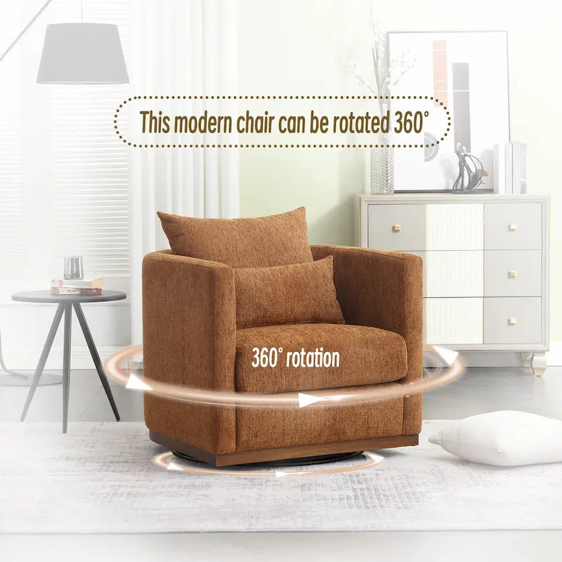 Fauteuil pivotant en chenille marron moderne 80 cm