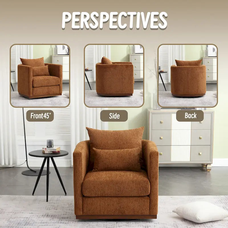 Fauteuil pivotant en chenille marron moderne 80 cm