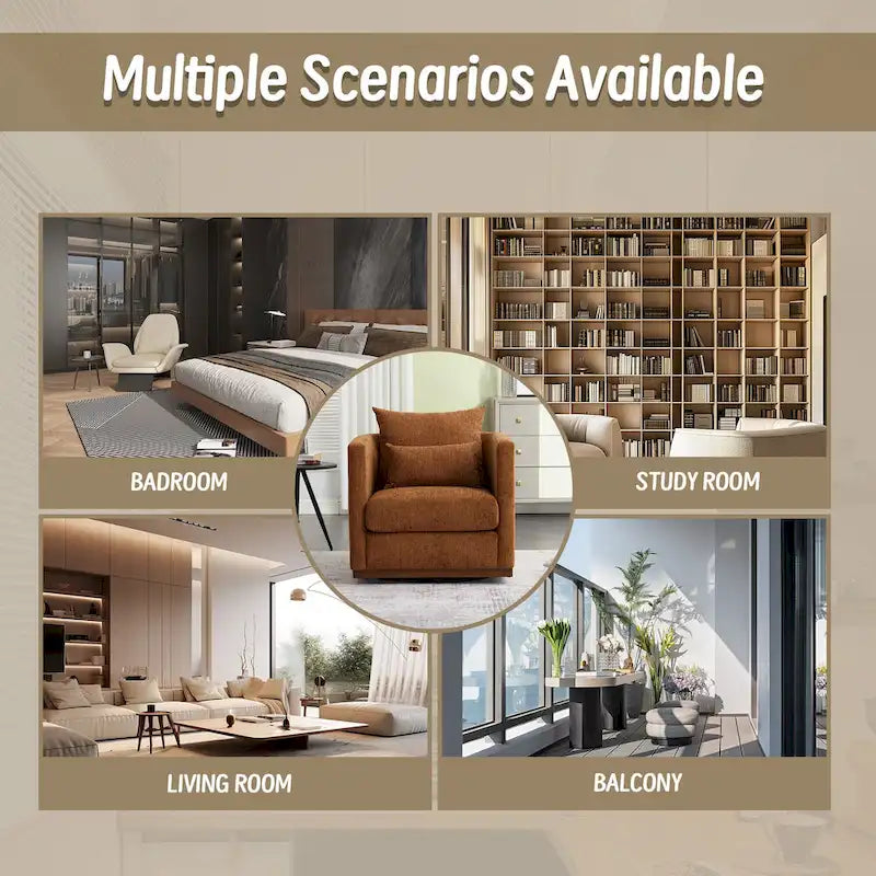 Fauteuil pivotant en chenille marron moderne 80 cm