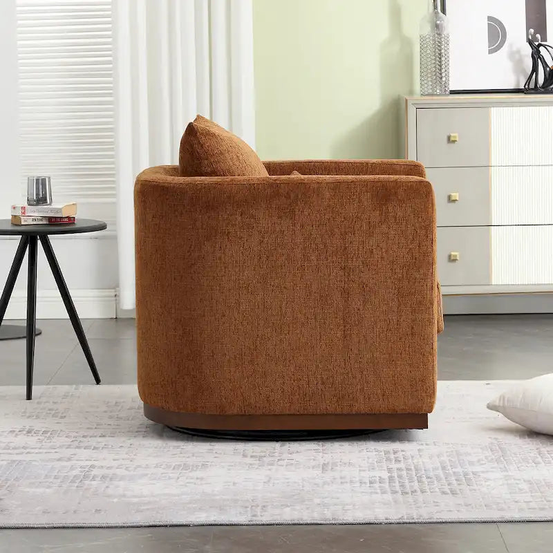 Fauteuil pivotant en chenille marron moderne 80 cm