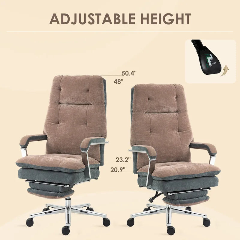 Fauteuil de bureau inclinable en velours surdimensionné, siège rembourré, roulettes pivotantes