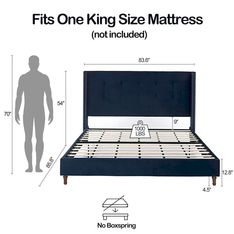 Lit king-size rembourré avec tête de lit capitonnée de 137 cm de haut