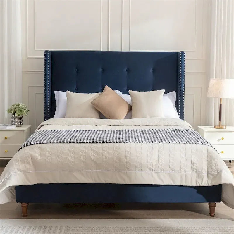 Lit king-size rembourré avec tête de lit capitonnée de 137 cm de haut