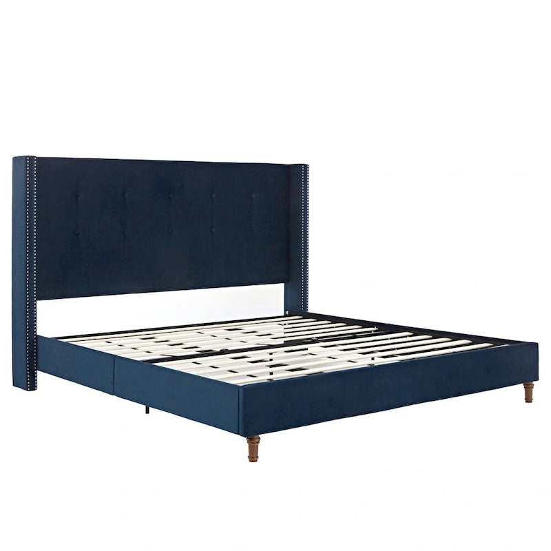 Lit king-size rembourré avec tête de lit capitonnée de 137 cm de haut