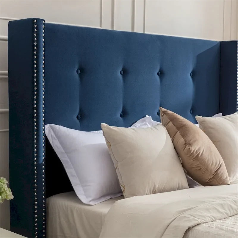 Lit king-size rembourré avec tête de lit capitonnée de 137 cm de haut