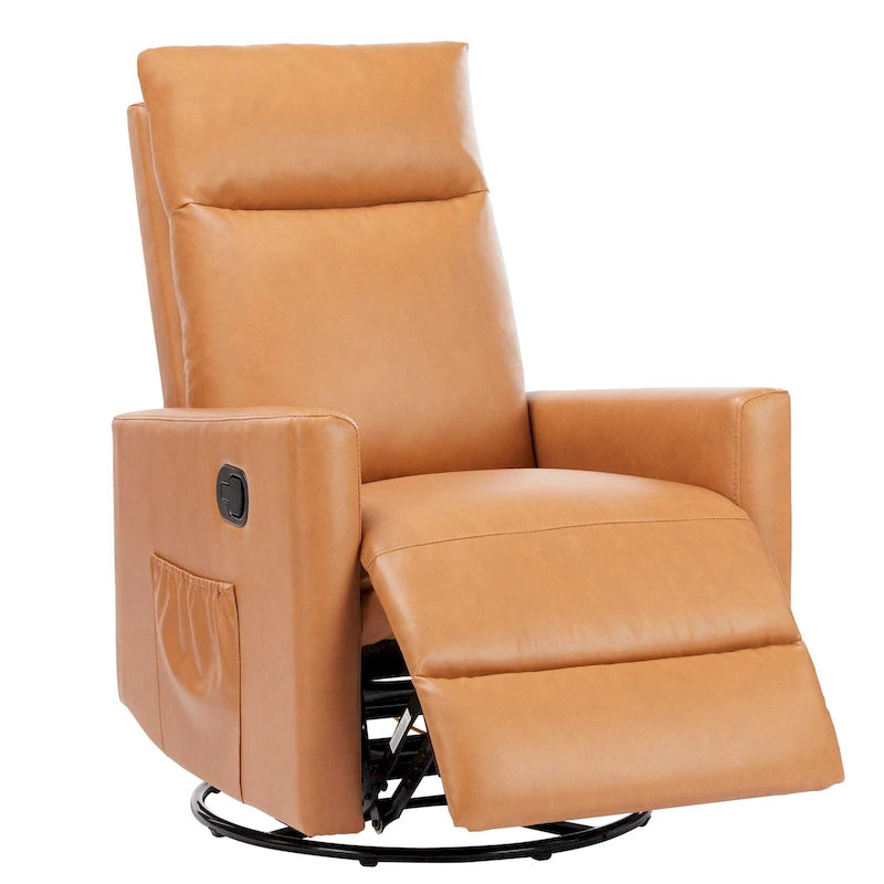 Fauteuil berçant moderne planeur en lin, fauteuil inclinable manuel pivotant avec dossier haut et repose-pieds