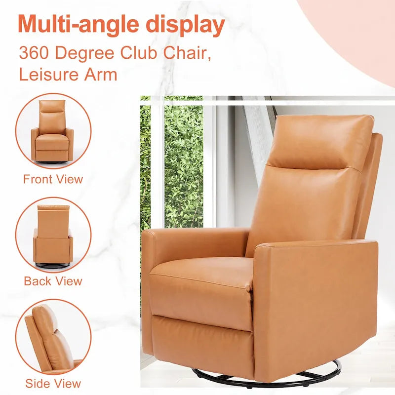 Fauteuil berçant moderne planeur en lin, fauteuil inclinable manuel pivotant avec dossier haut et repose-pieds