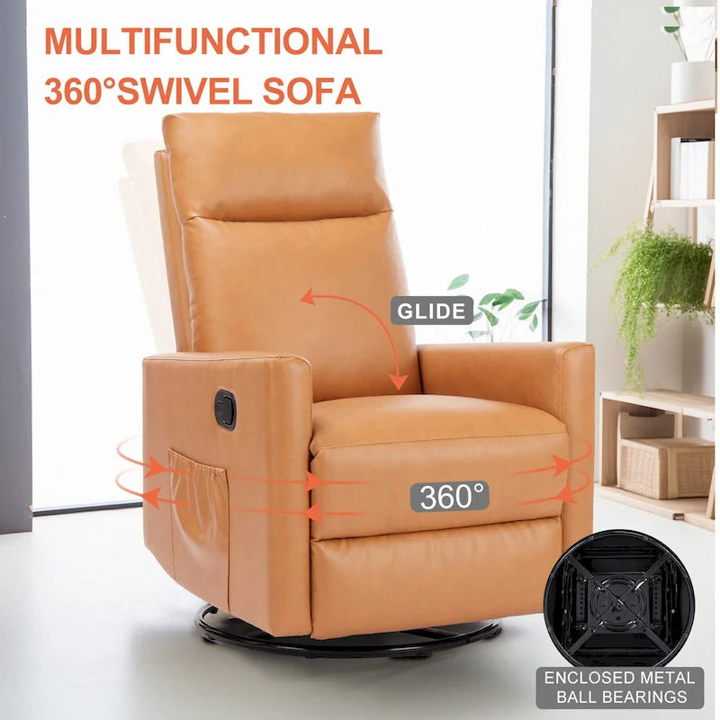 Fauteuil berçant moderne planeur en lin, fauteuil inclinable manuel pivotant avec dossier haut et repose-pieds