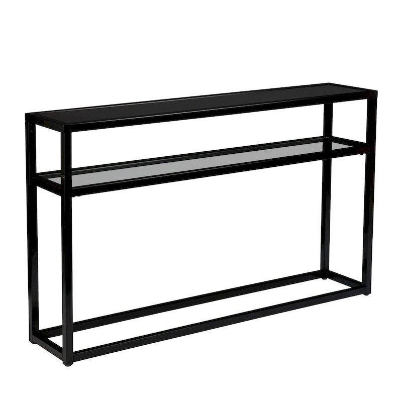 Console rectangulaire en verre noir avec étagère et cadre en métal - 50,25 L x 10 l x 30,25 H