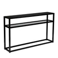 Console rectangulaire en verre noir avec étagère et cadre en métal - 50,25 L x 10 l x 30,25 H