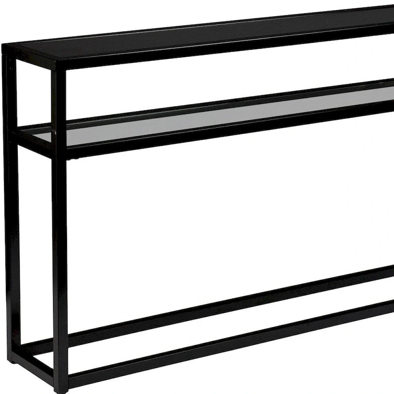 Console rectangulaire en verre noir avec étagère et cadre en métal - 50,25 L x 10 l x 30,25 H