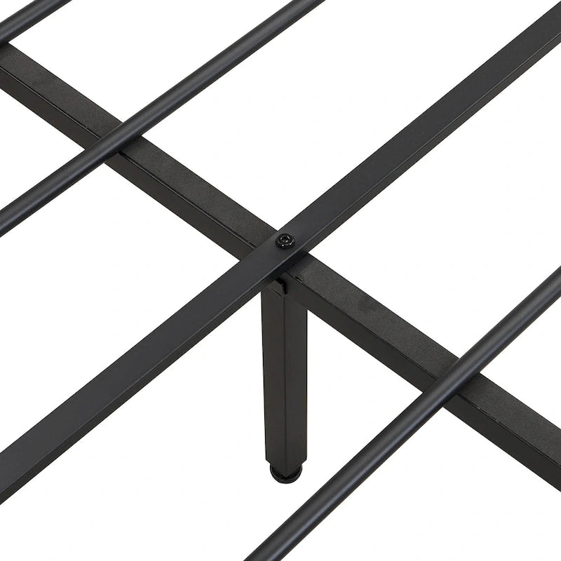 Lit plateforme pleine grandeur en métal avec tête de lit rembourrée à fonction de rangement et port USB