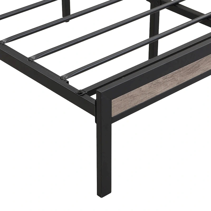 Lit plateforme pleine grandeur en métal avec tête de lit rembourrée à fonction de rangement et port USB