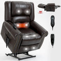 Fauteuil inclinable électrique en cuir véritable marron avec double moteur, chauffage et massage, ports USB et inclinaison infinie