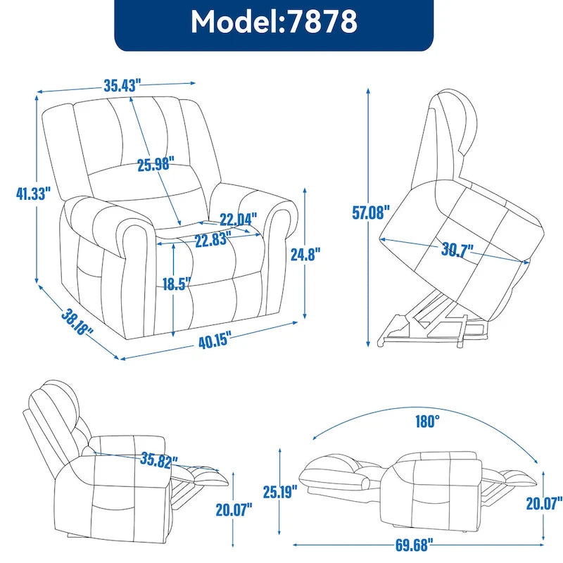 Fauteuil inclinable électrique en cuir véritable marron avec double moteur, chauffage et massage, ports USB et inclinaison infinie