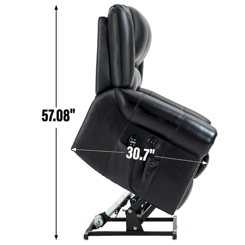 Fauteuil inclinable électrique en cuir véritable marron avec double moteur, chauffage et massage, ports USB et inclinaison infinie