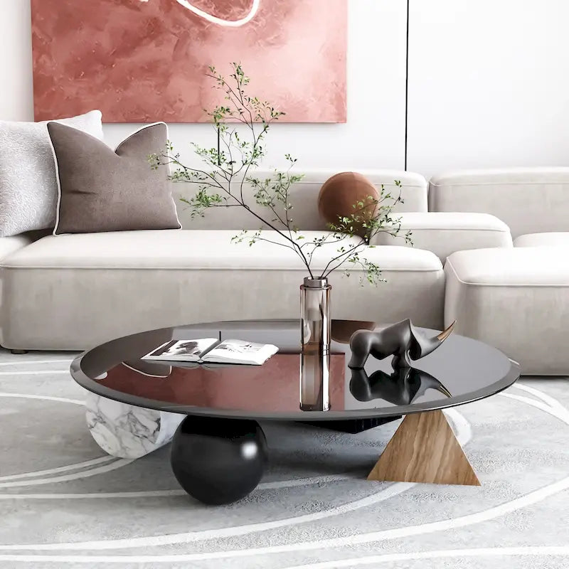 Dessus de table rond en verre trempé noir avec bord biseauté