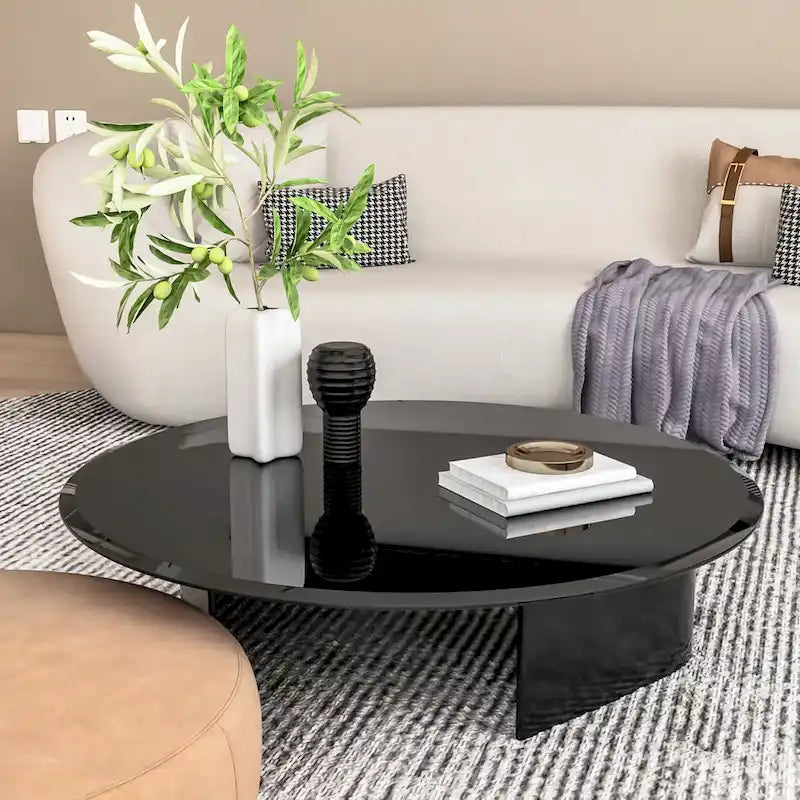 Dessus de table rond en verre trempé noir avec bord biseauté