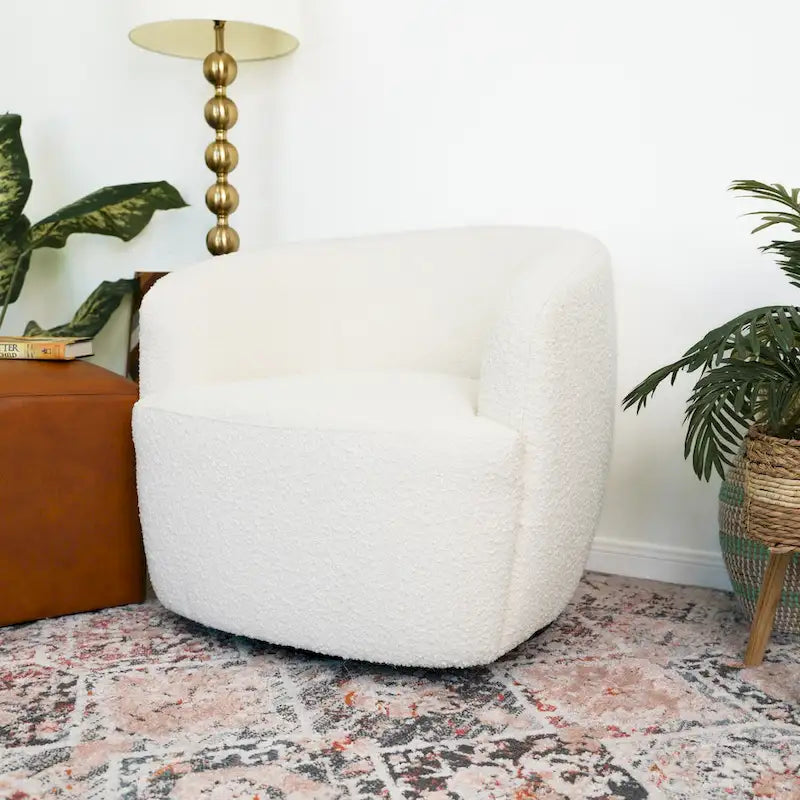 Fauteuil pivotant en tissu bouclé style Mid-century Modern