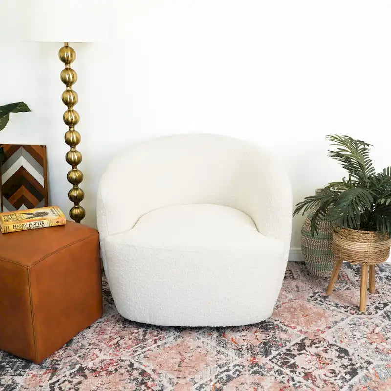 Fauteuil pivotant en tissu bouclé style Mid-century Modern