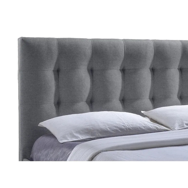 Lit de rangement contemporain en tissu gris capitonné avec 2 tiroirs