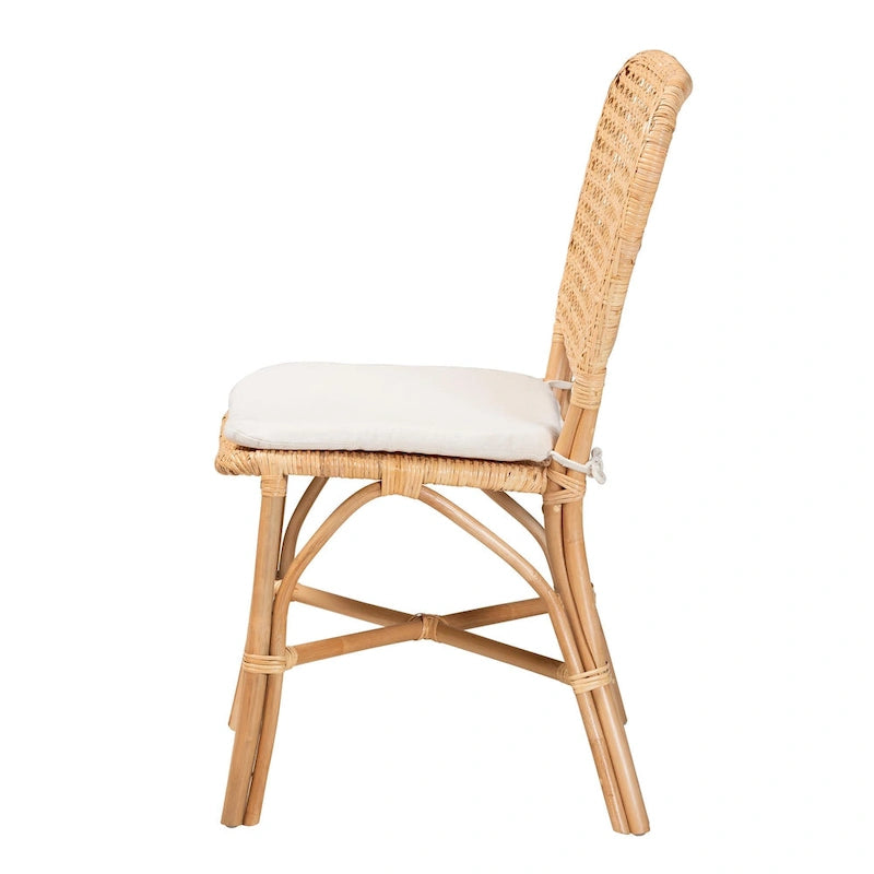 Chaise de salle à manger bohème en rotin finition marron naturel
