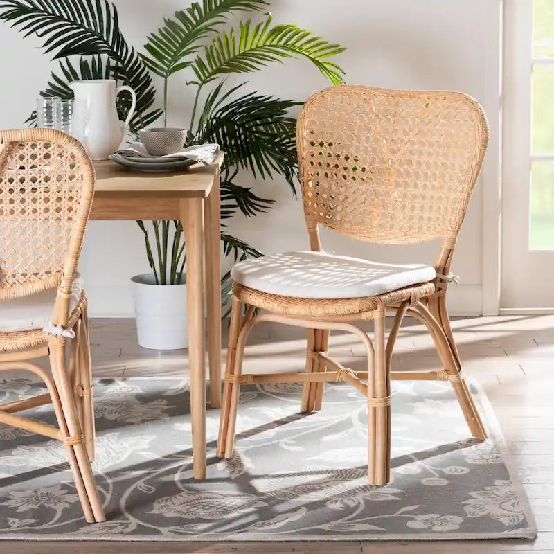 Chaise de salle à manger bohème en rotin finition marron naturel