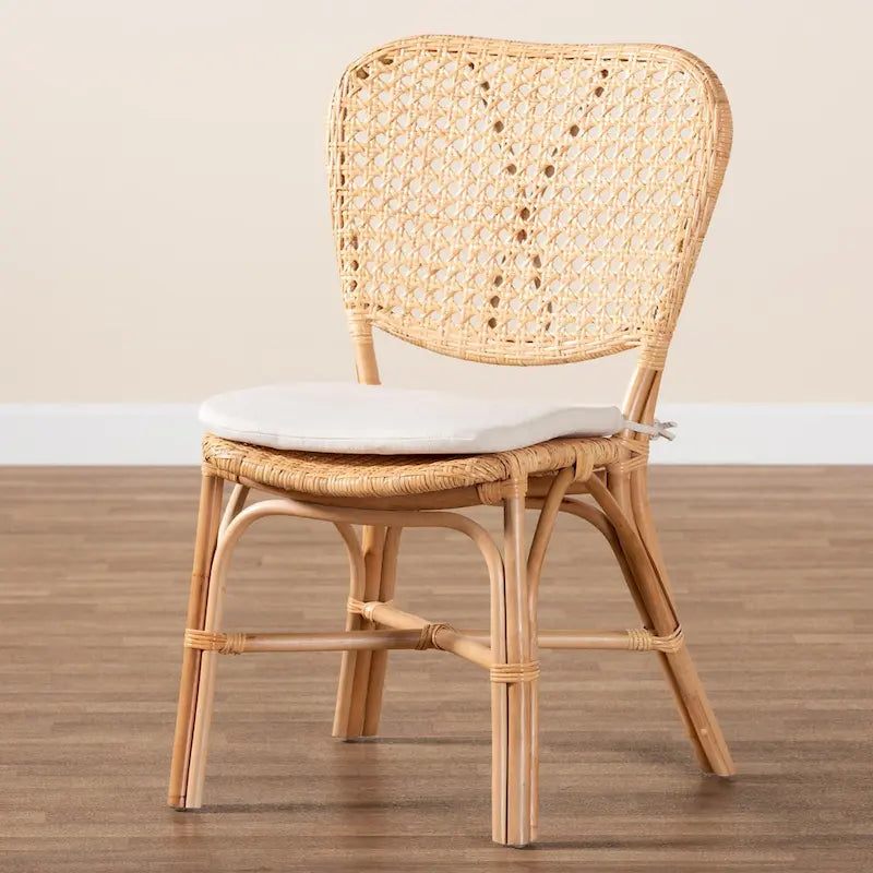 Chaise de salle à manger bohème en rotin finition marron naturel