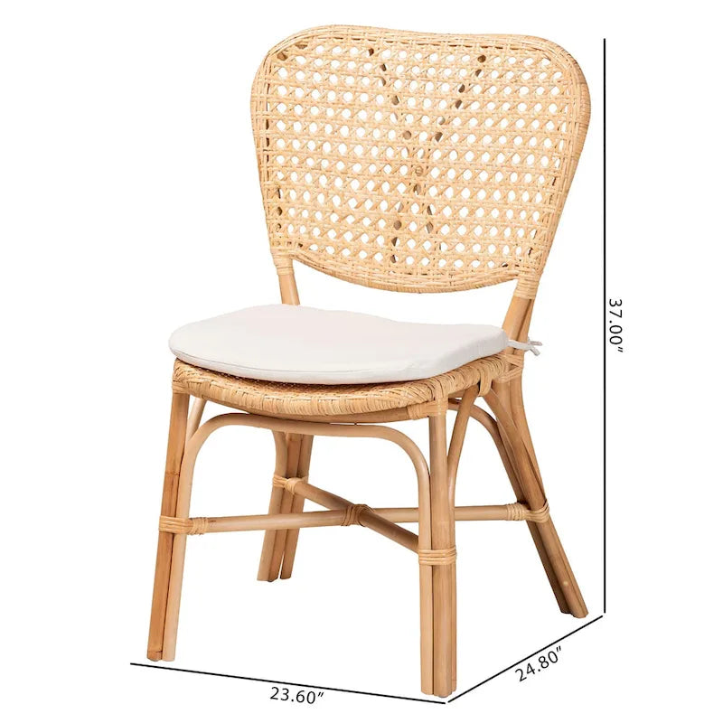 Chaise de salle à manger bohème en rotin finition marron naturel