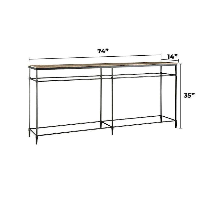 Console de canapé en bois massif et métal - 188 cm de long x 36 cm de large x 90 cm de haut