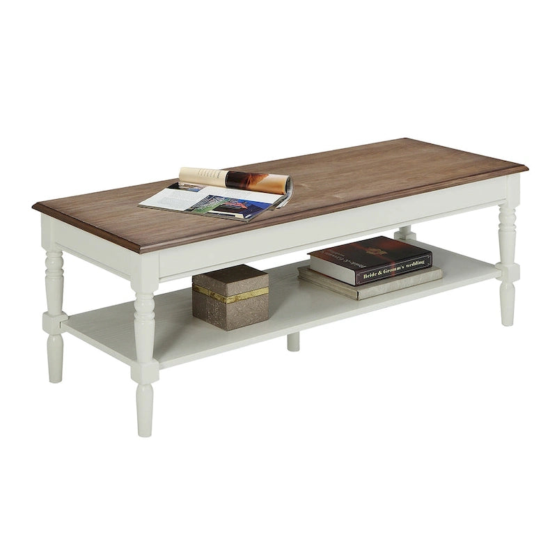 Table basse de style campagnard français avec étagère
