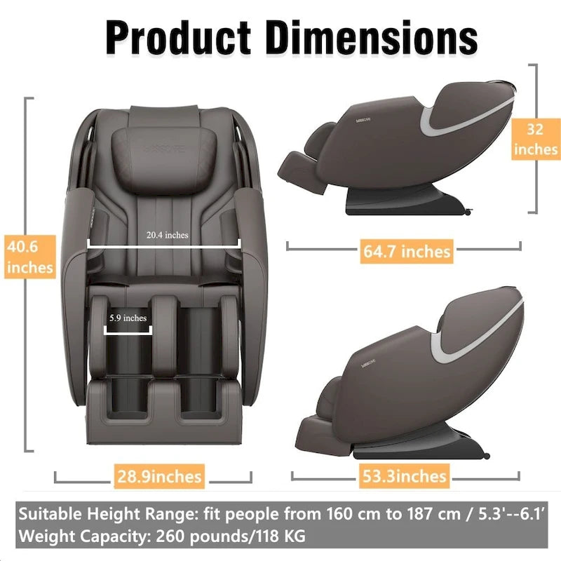 Fauteuil de massage relaxant avec gravité zéro, airbag, haut-parleur Bluetooth, rouleau de pieds - Noir