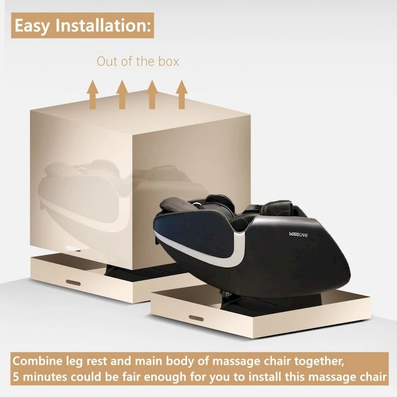 Fauteuil de massage relaxant avec gravité zéro, airbag, haut-parleur Bluetooth, rouleau de pieds - Noir