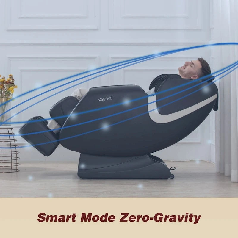 Fauteuil de massage relaxant avec gravité zéro, airbag, haut-parleur Bluetooth, rouleau de pieds - Noir