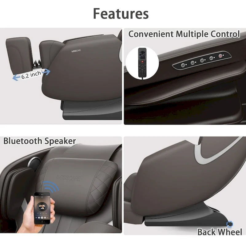 Fauteuil de massage relaxant avec gravité zéro, airbag, haut-parleur Bluetooth, rouleau de pieds - Noir