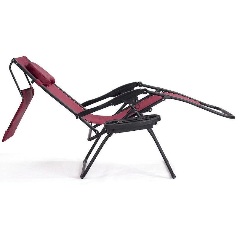 Chaise longue inclinable portable avec pare-soleil, porte-gobelet et conception pliable - Rouge foncé