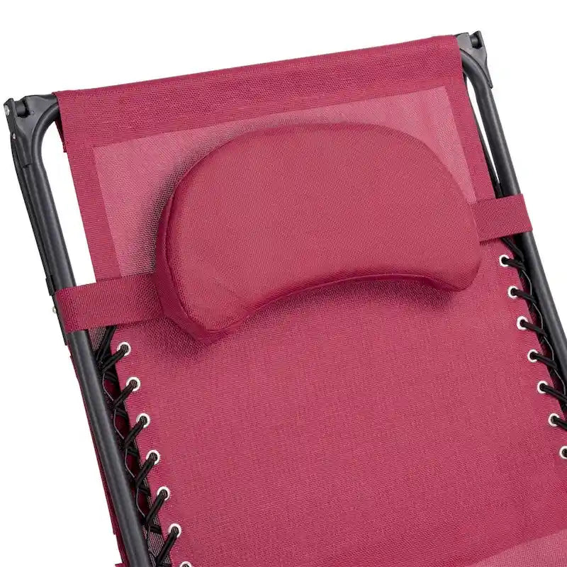 Chaise longue inclinable portable avec pare-soleil, porte-gobelet et conception pliable - Rouge foncé