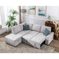 Canapé Sectionnel Convertible en Velours en Forme de L de 87,4 po, Canapé-Lit 5 Places avec 2 ports USB, Pouf de Rangement et Accoudoir de Rangement Caché