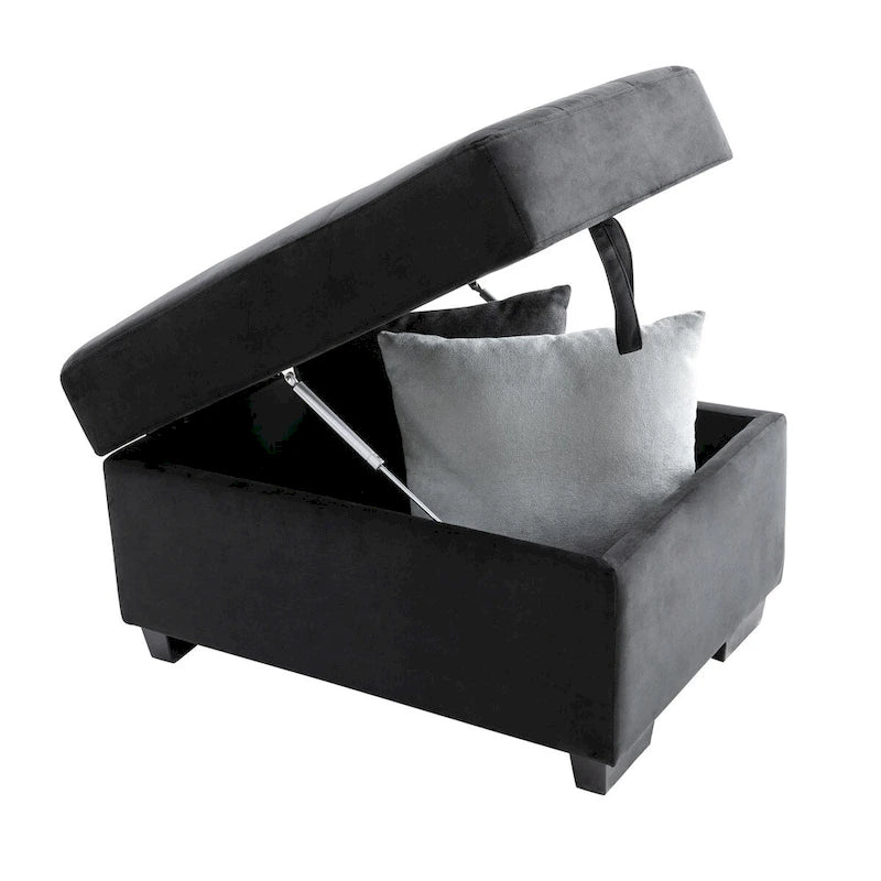 Canapé Sectionnel Convertible en Velours en Forme de L de 87,4 po, Canapé-Lit 5 Places avec 2 ports USB, Pouf de Rangement et Accoudoir de Rangement Caché