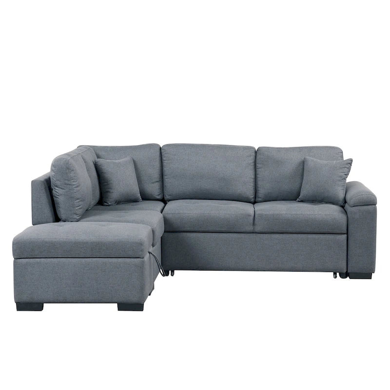 Canapé Sectionnel Convertible en Velours en Forme de L de 87,4 po, Canapé-Lit 5 Places avec 2 ports USB, Pouf de Rangement et Accoudoir de Rangement Caché