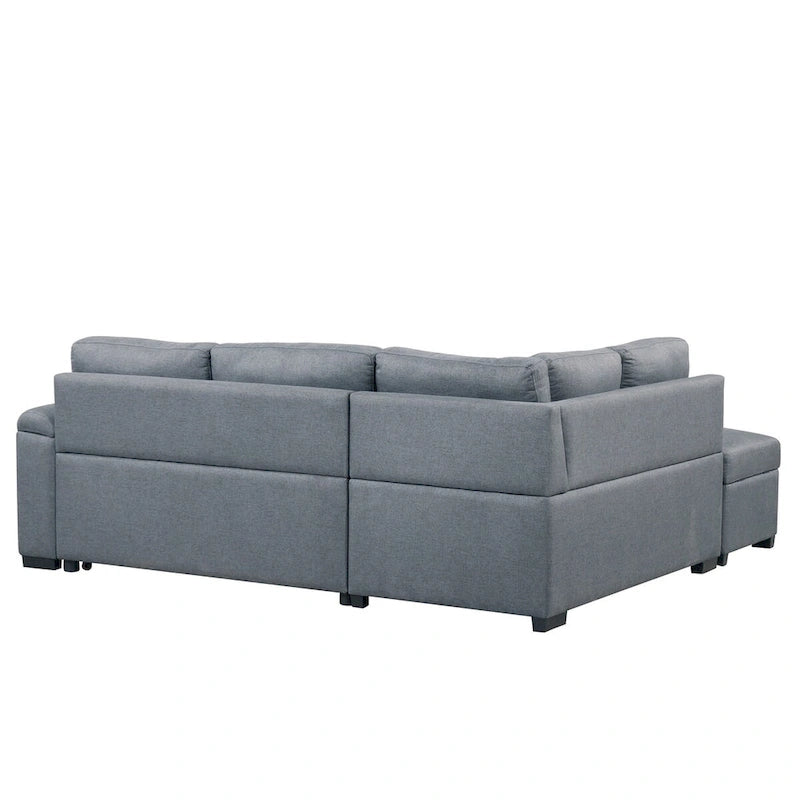 Canapé Sectionnel Convertible en Velours en Forme de L de 87,4 po, Canapé-Lit 5 Places avec 2 ports USB, Pouf de Rangement et Accoudoir de Rangement Caché