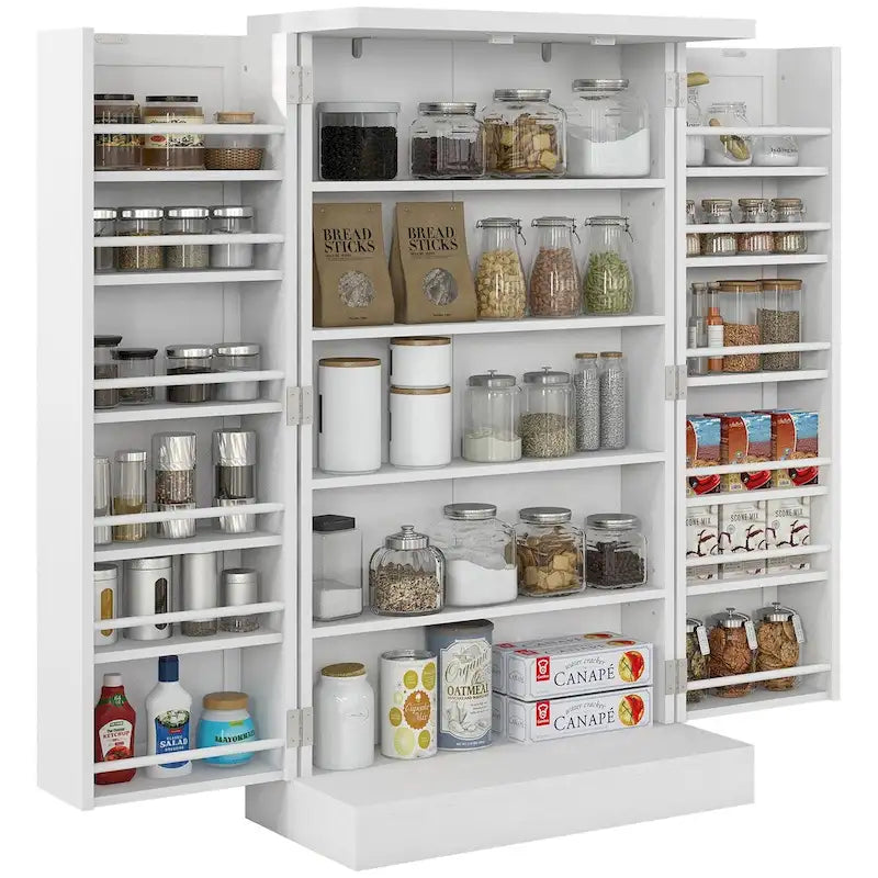 Armoire de rangement de garde-manger à 5 niveaux avec 12 étagères de porte, double porte