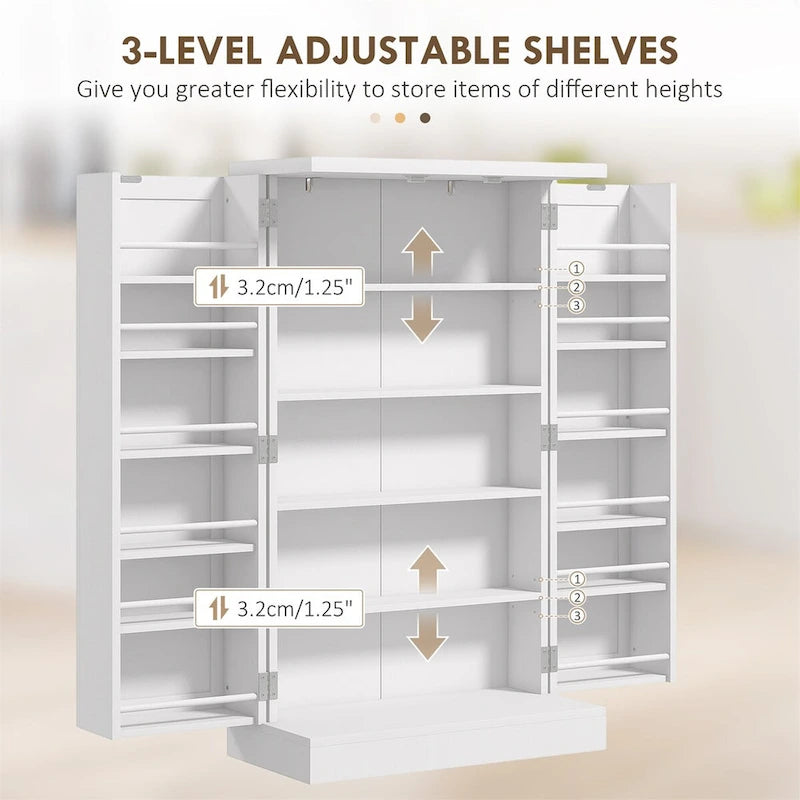 Armoire de rangement de garde-manger à 5 niveaux avec 12 étagères de porte, double porte