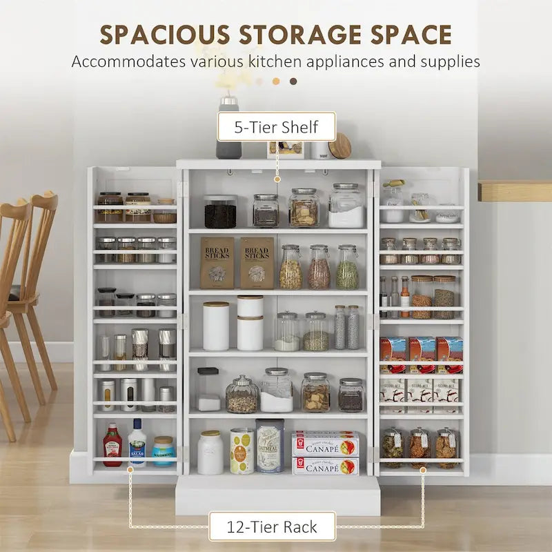 Armoire de rangement de garde-manger à 5 niveaux avec 12 étagères de porte, double porte