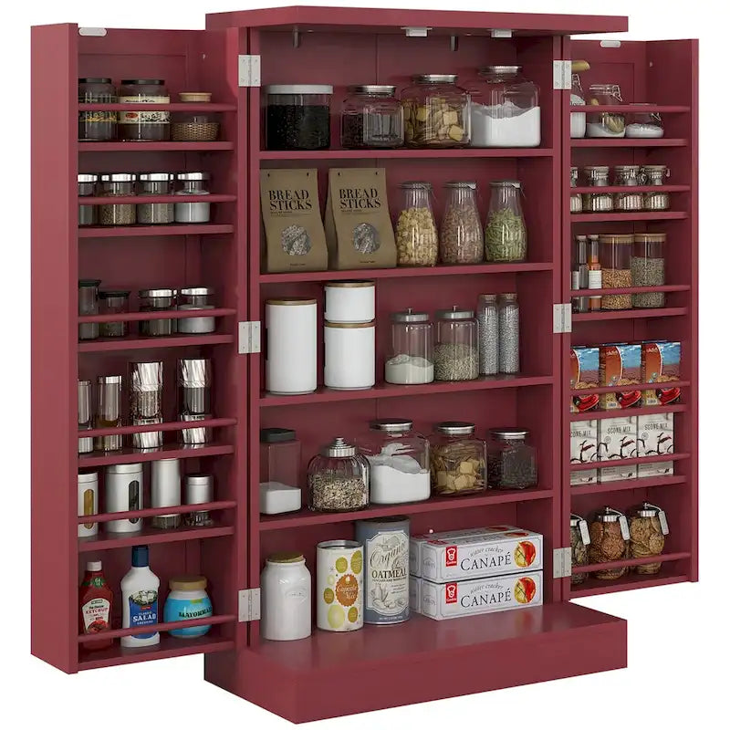 Armoire de rangement de garde-manger à 5 niveaux avec 12 étagères de porte, double porte