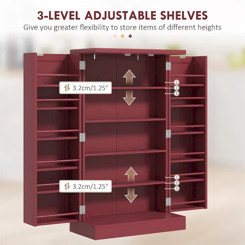 Armoire de rangement de garde-manger à 5 niveaux avec 12 étagères de porte, double porte